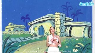 Cuki tini wilma flintstone cosplayben masturbál és cumizza a méretes fazsat