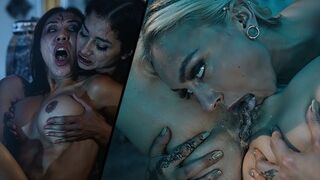 Dögös csajok ollóznak és kényeztetik egymást egy vad leszbi buliban a Parasited csatornán Natasha Nice és Kendra Sunderland főszereplésével